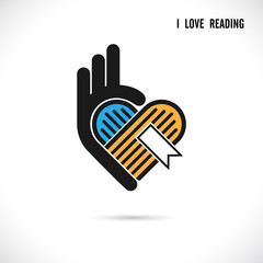 Creative book and heart abstract vector logo design.Book Store,l