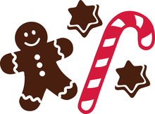 Candy Cane With Gingerbread Man And Cookies