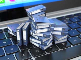 Poster - Database or archive concept. Data storage. Laptop and file cabin