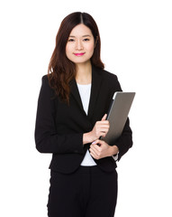 Wall Mural - Young Businesswoman hold with laptop computer