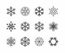 Set Of Black Snowflake Icon. Vector Illustration