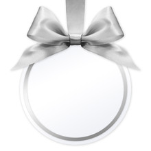 Ball With Silver Satin Ribbon Bow On White Background