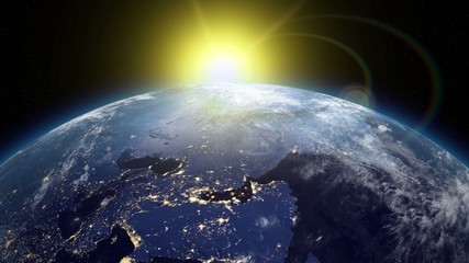 Wall Mural - Beautiful Sunrise Over The Earth. Transition from night to day.