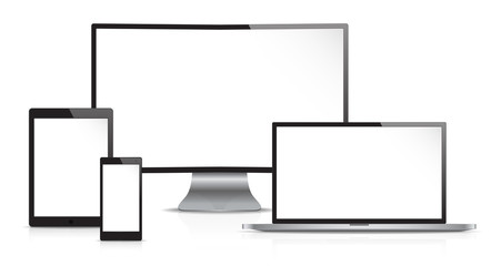 responsive web design. vector of non branded electronic devices. front view. copy space.