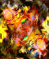 Wall Mural - Fire flames background, LAVA structure. Computer collage. Earth Concept.