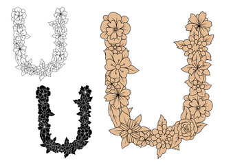 Poster - Retro floral letter U with flower shapes