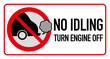 Idle free zone turn engine off sign, no idling, idle reduction, vector illustration