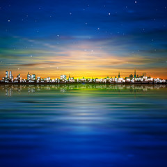 Canvas Print - abstract stars background with sunset in Tallinn