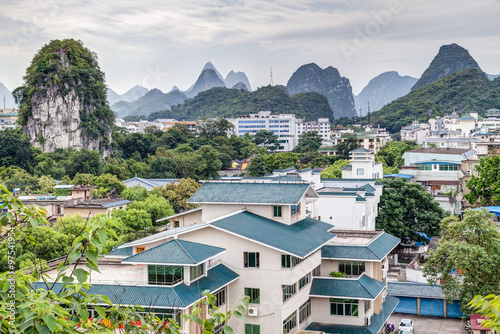 Fotografie, Tablou Panorama of Guilin and its karst mountains from Fubo hill