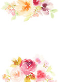 Fototapeta  - Greeting card with flowers. Pastel colors. Handmade. Watercolor
