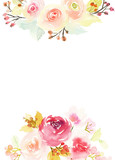 Fototapeta  - Greeting card with flowers. Pastel colors. Handmade. Watercolor