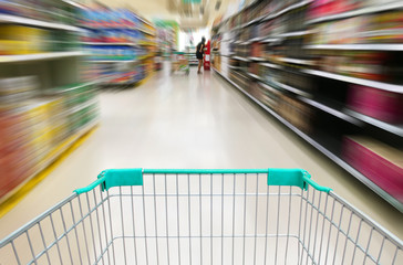 shopping at supermarket with trolley