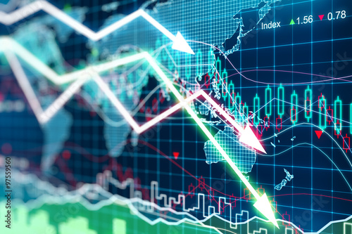 Fotomural Business graph with arrows tending downwards