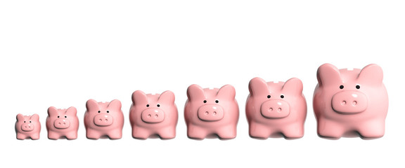 Wall Mural - Seven piggy banks from different sizes