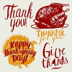 Wall Mural - thanksgiving vitage calligrahy set. thank you, thankful for you, give thanks.