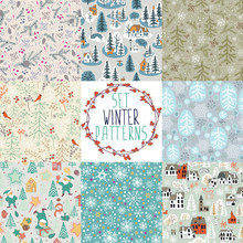 8 Different Winter Seamless Patterns