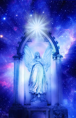 Wall Mural - archangel standing in a gate over starry universe