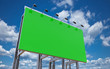 Blank green billboard for advertisement on cloudy blue sky, 3d r