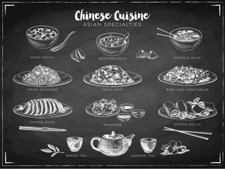 Vector hand drawn illustration with chinese food.