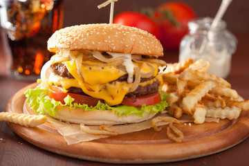 Wall Mural - double cheeseburger with tomato and onion