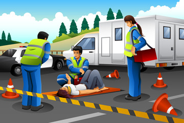 Wall Mural - Paramedic Giving Help to an Injured Girl