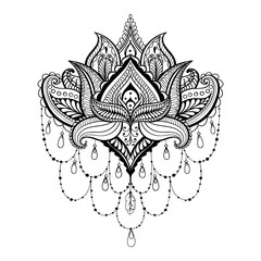 Wall Mural - Vector ornamental Lotus, ethnic zentangled henna tattoo, pattern