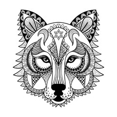 Sticker - Vector ornamental Wolf, ethnic zentangled mascot, amulet, mask o