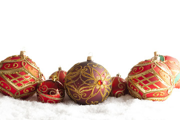 Sticker - Ornamented Christmas baubles on white background