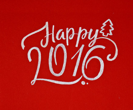 2016 Happy New Year Greeting Card Silver Inscription on Red Background