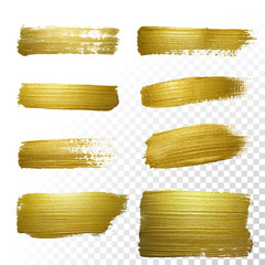 Wall Mural - Vector gold paint smear stroke stain set.