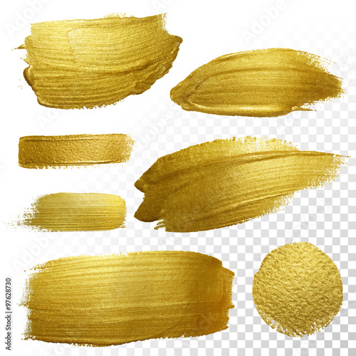 Fotografía Vector gold paint smear stroke stain set.