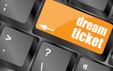 Poster - dream ticket button on computer keyboard key, vector illustration