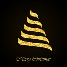 Vector Christmas Tree Gold Glitter Greeting Card