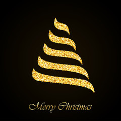 Wall Mural - Vector Christmas tree gold glitter greeting card