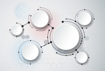 Abstract molecules and 3d paper circles with Blank space for your content, template, communication, business, network and web design. Vector illustration global social media technology concept