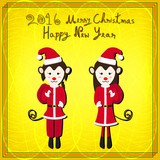 Fototapeta  - Merry Christmas Monkey Santa Gold Background Vector Illustration