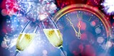 Fototapeta Sypialnia - Composite image of champagne glasses clinking