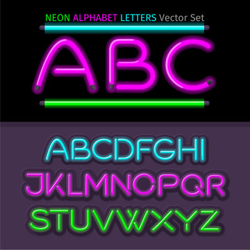 Neon Alphabet Font Style Flat Design