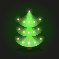 low poly symbol of New Year festive Christmas tree garland on bl