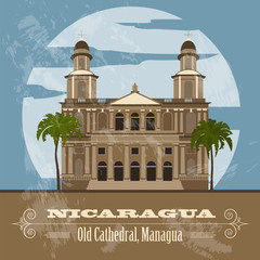 Wall Mural - Nicaragua  landmarks. Retro styled image.