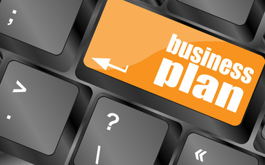 Poster - business plan button on computer keyboard key, vector illustration