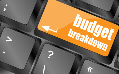Poster - budget breakdown words on computer pc keyboard, vector illustration