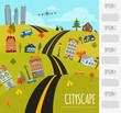 Cityscape conceptual graphic template. Urban, countryside, indus