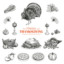 Vector Hand Drawn Thanksgiving Set.