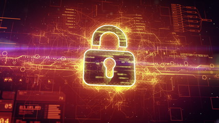 Digital padlock cyber security concept