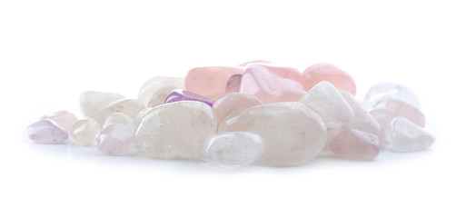 Poster - Pink quartz pile isolated on white background