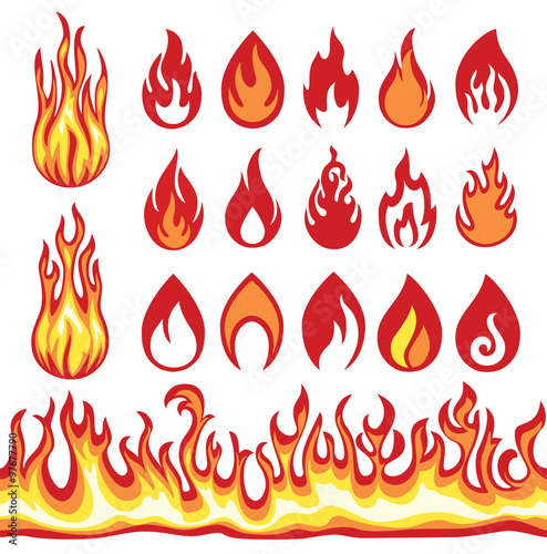 set of flame icons fire symbols vector illustration buy this