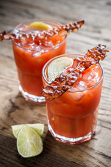 Poster - Two glasses of Bloody Mary with bacon rashers