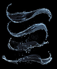 Poster - blue water splashes isolated on black background