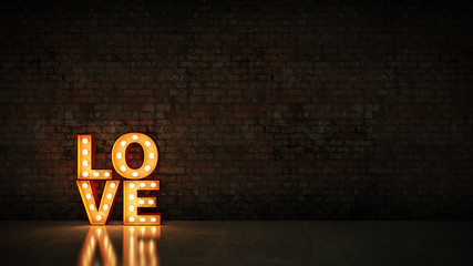 marquee light love letter sign, render 3d